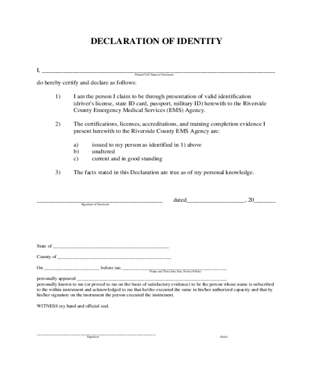 Declaration of Identity Form