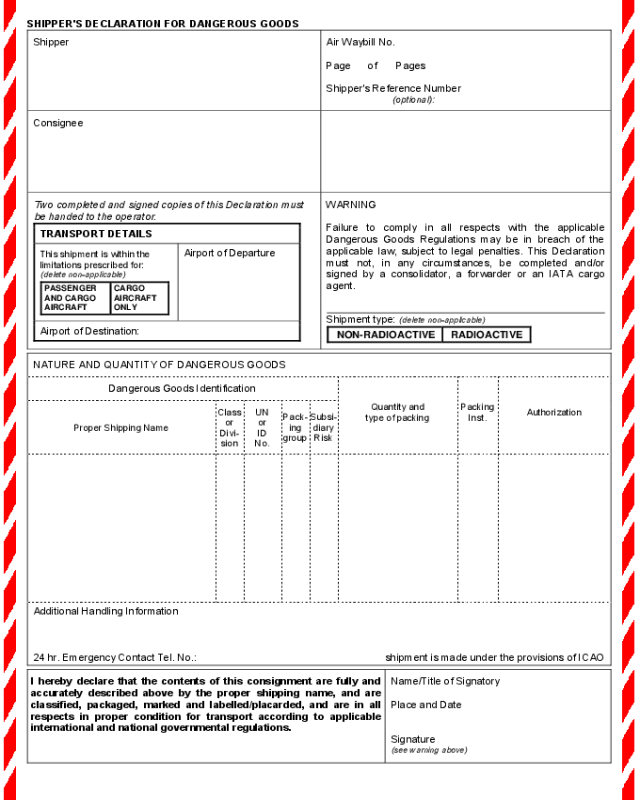 Dangerous Goods Declaration Fillable Form Printable Forms Free Online