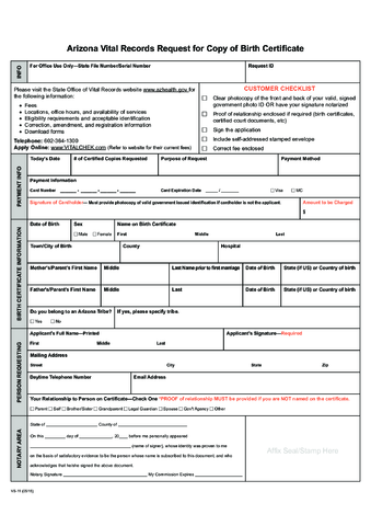 Vital Records Request For Copy Of Birth Certificate Arizona Edit