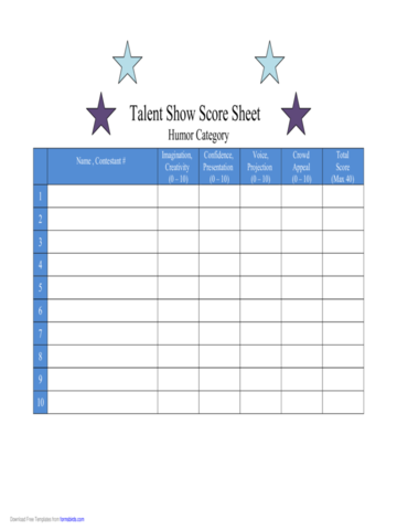 2024 Talent Show Score Sheet Fillable Printable PDF Forms Handypdf