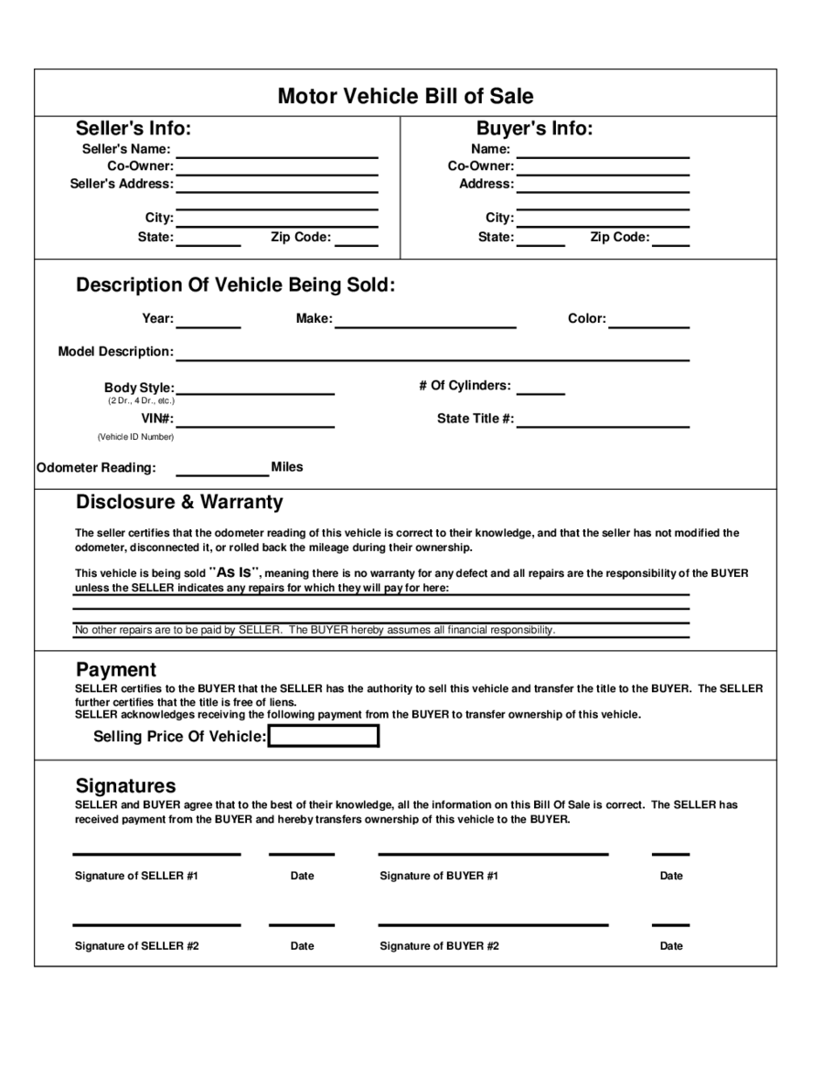 2020 Vehicle Bill Of Sale Form Fillable Printable PDF Forms Handypdf