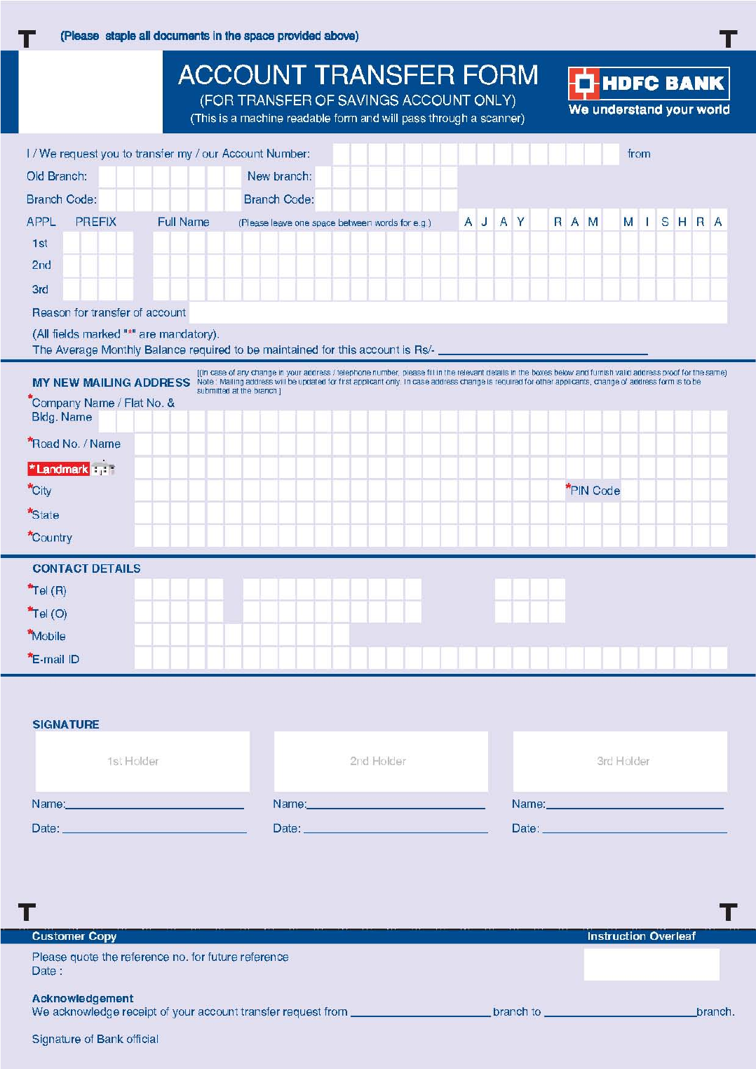 Bank Account Transfer Form HDFC BANK Edit Fill Sign Online Handypdf