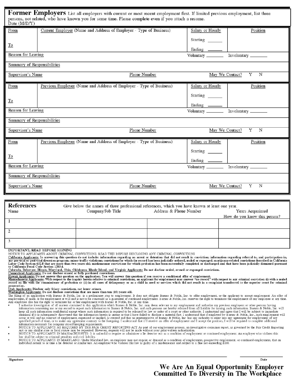 Barnes And Noble Printable Job Application Form