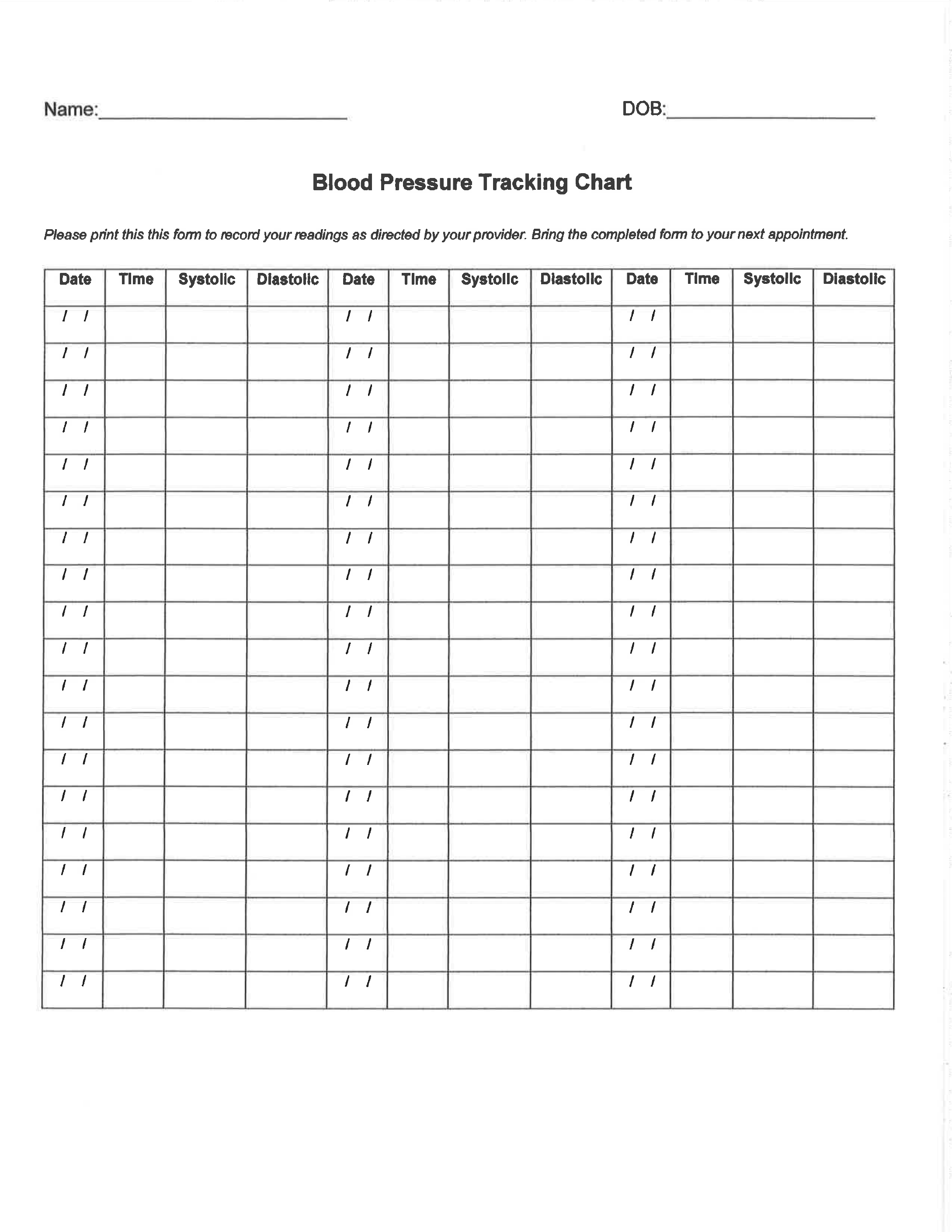 blank blood pressure log sheets