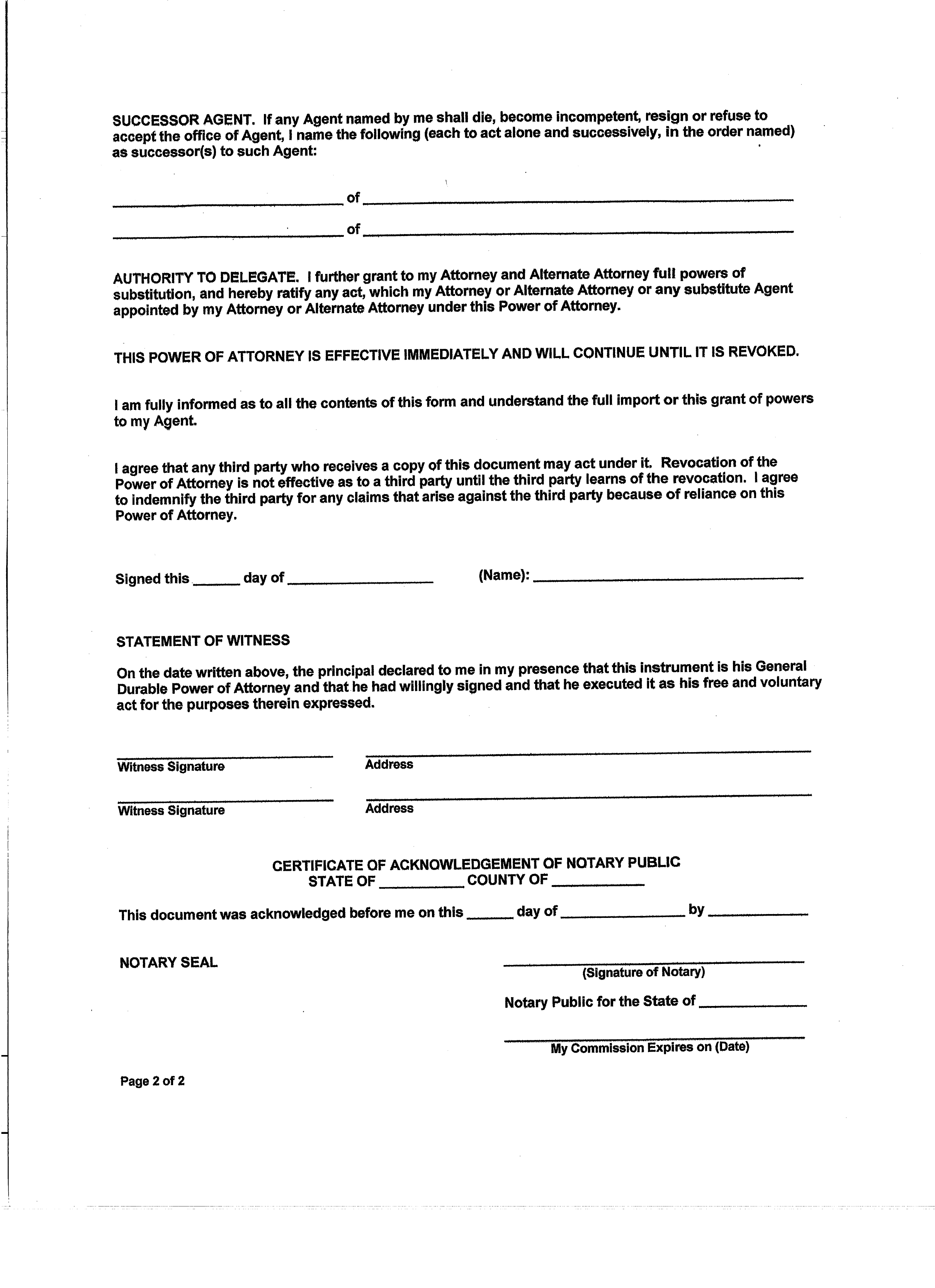 Free Printable Durable Power Of Attorney Form