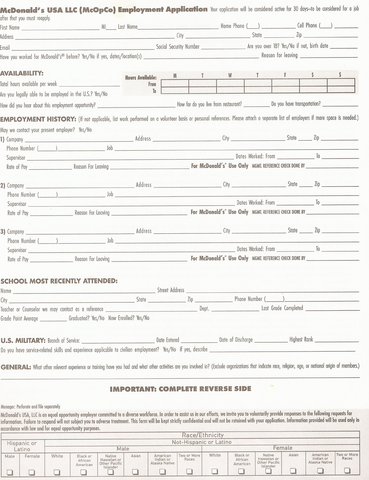McDonald's Application Form Edit, Fill, Sign Online Handypdf