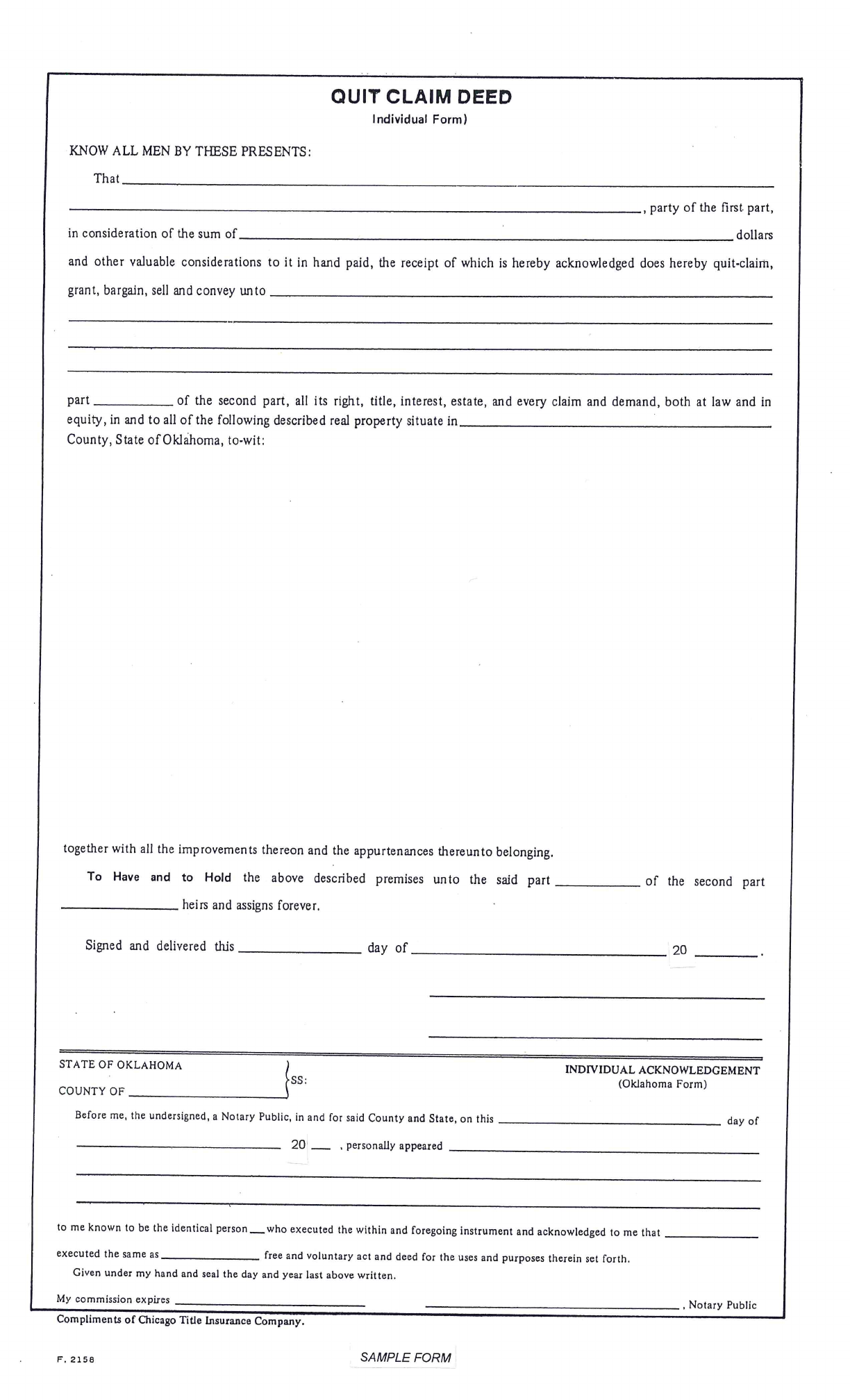 example of a quit claim deed completed