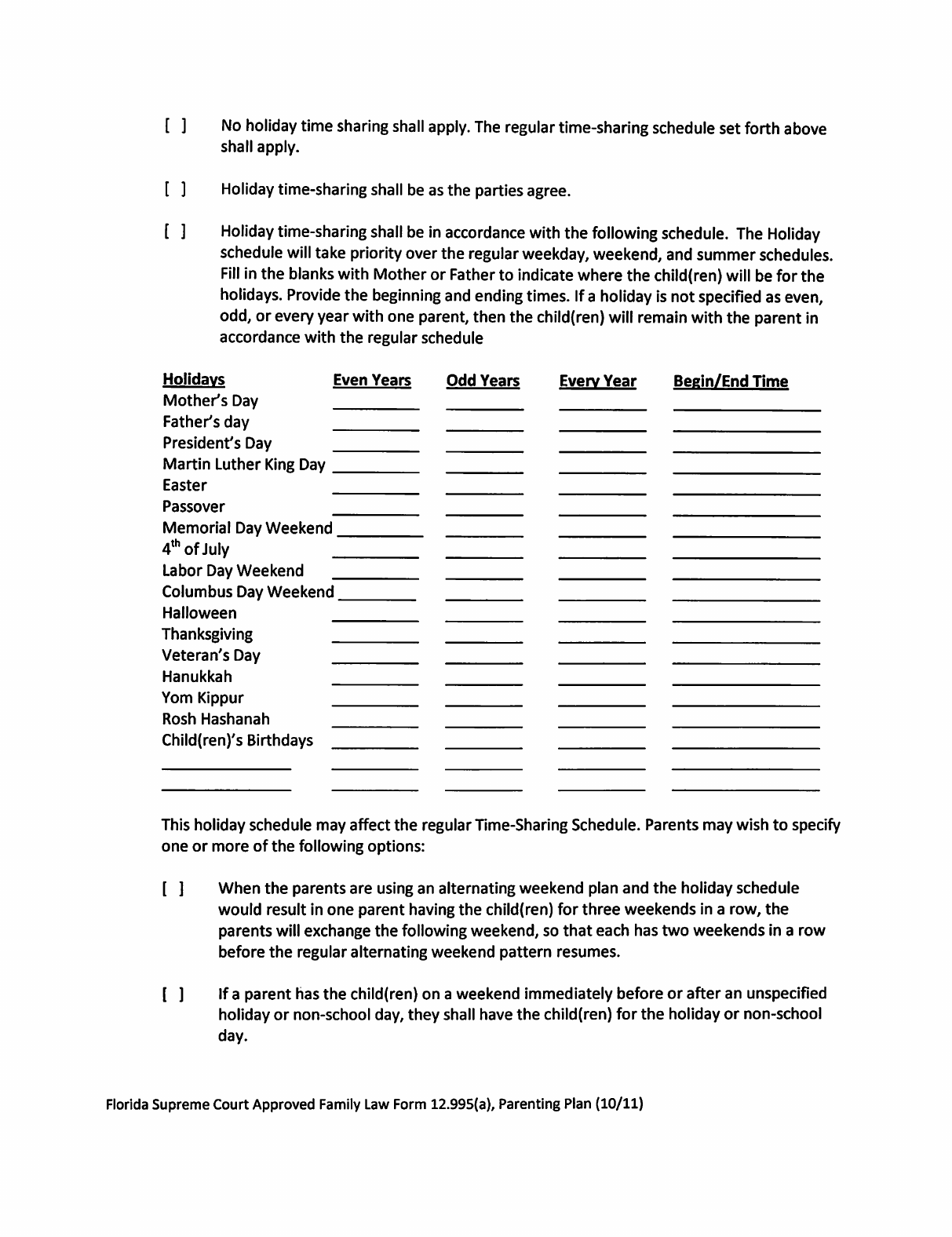 Sample Parenting Plan Template Florida Edit Fill Sign Online