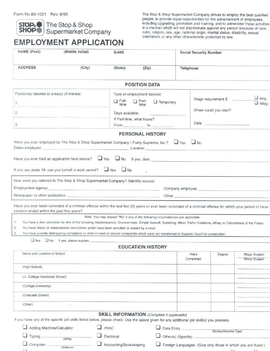 Stop And Shop Application Form  Edit Fill Sign Online  Handypdf