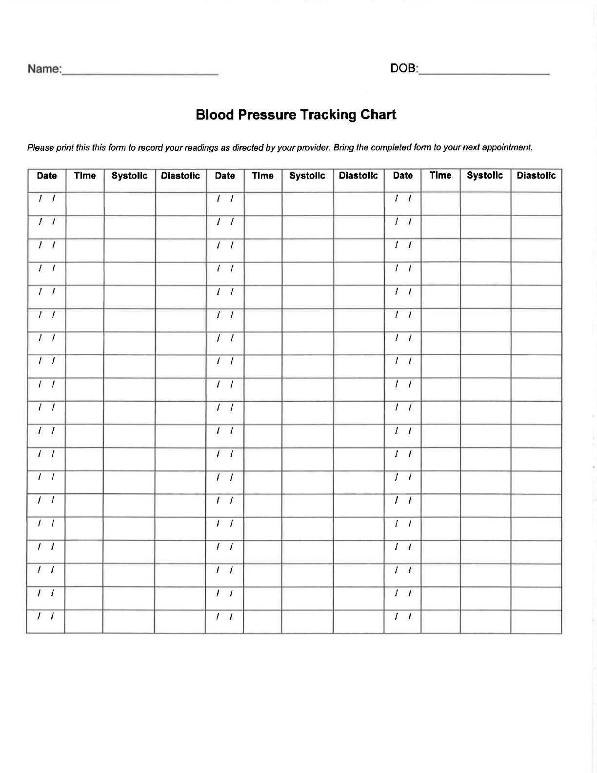 blood pressure recording chart pdf