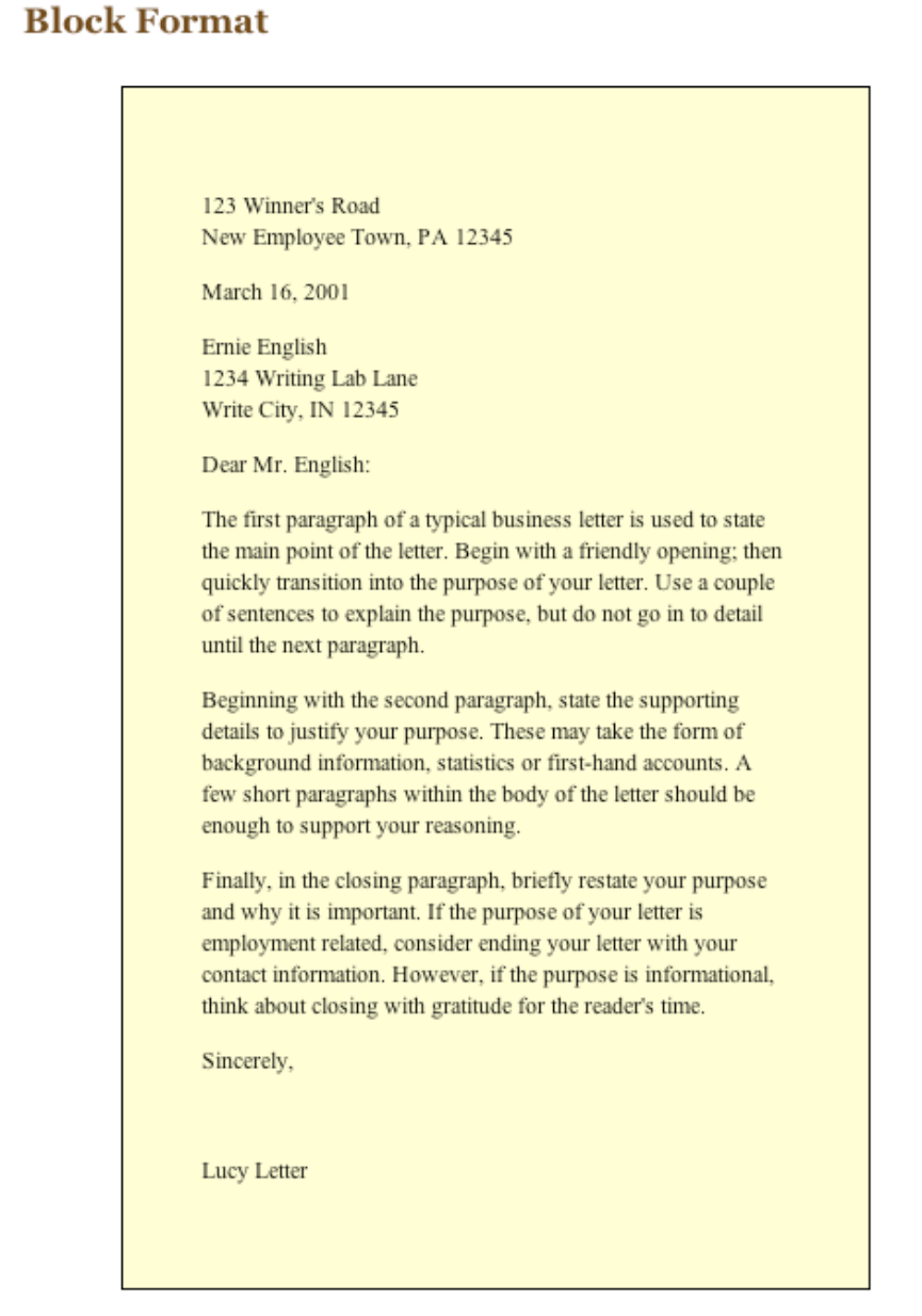 Business Style Letter Format