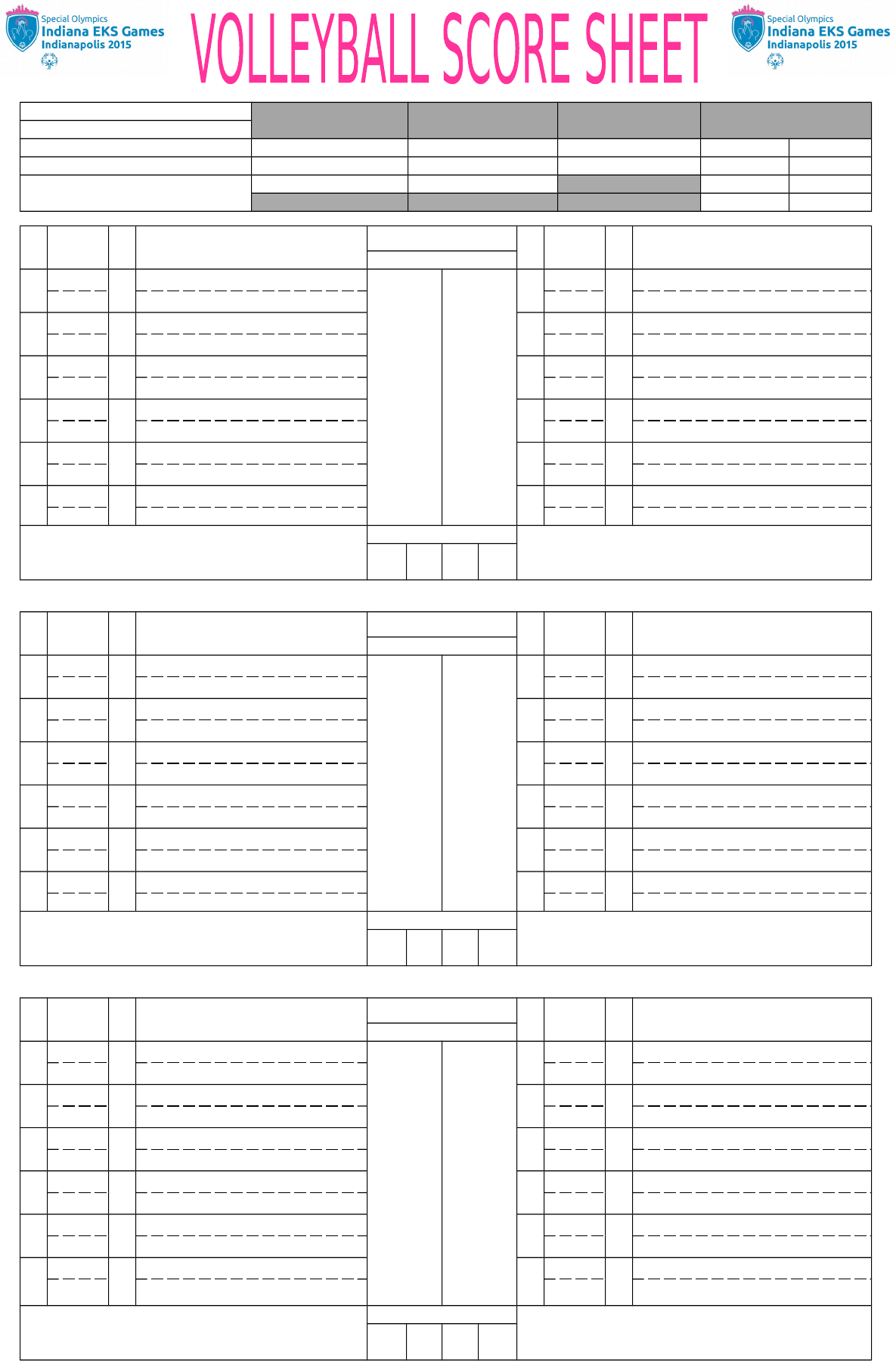 Printable Volleyball Court Sheets