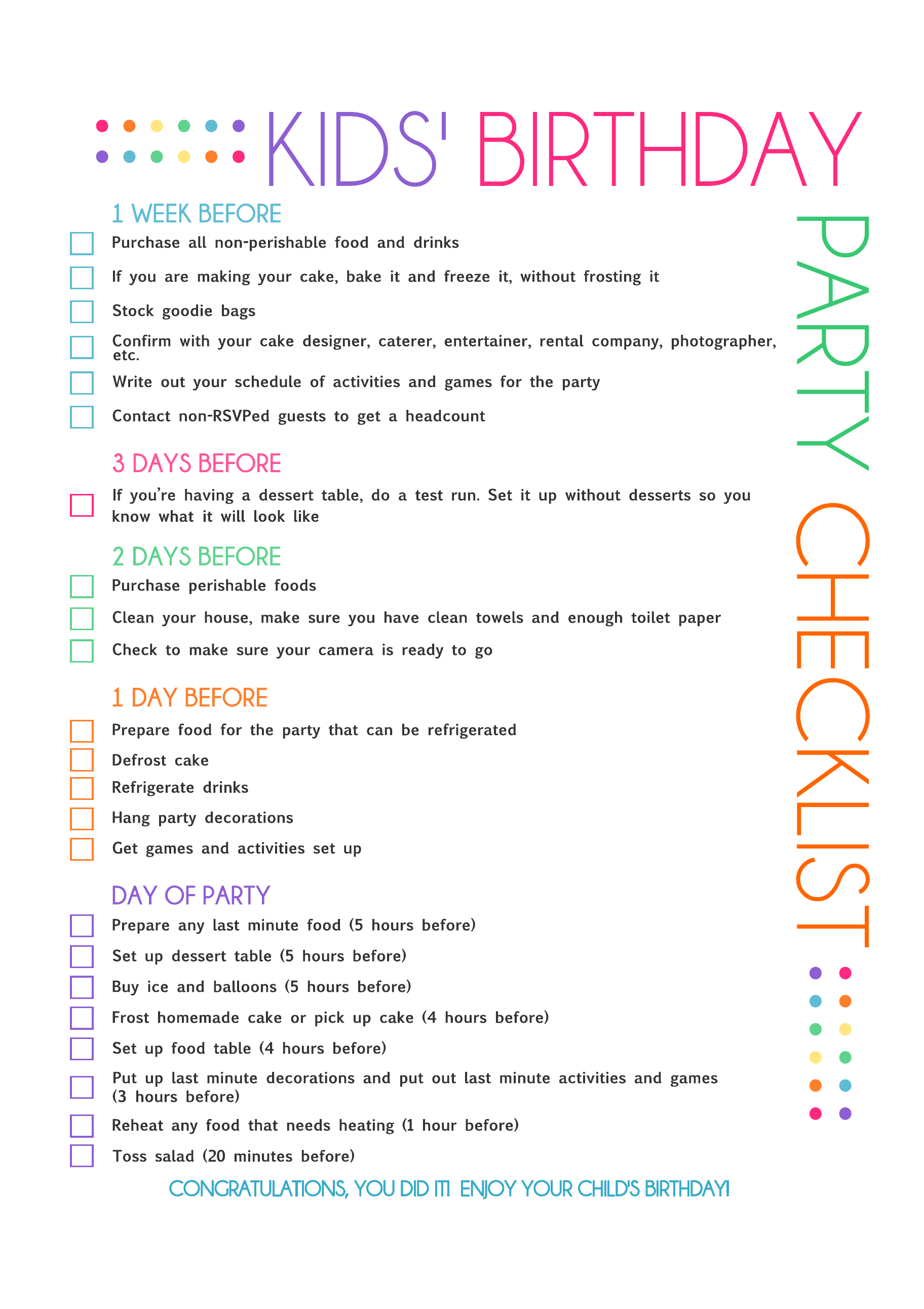 Birthday Party Checklist Sample Edit Fill Sign Online Handypdf