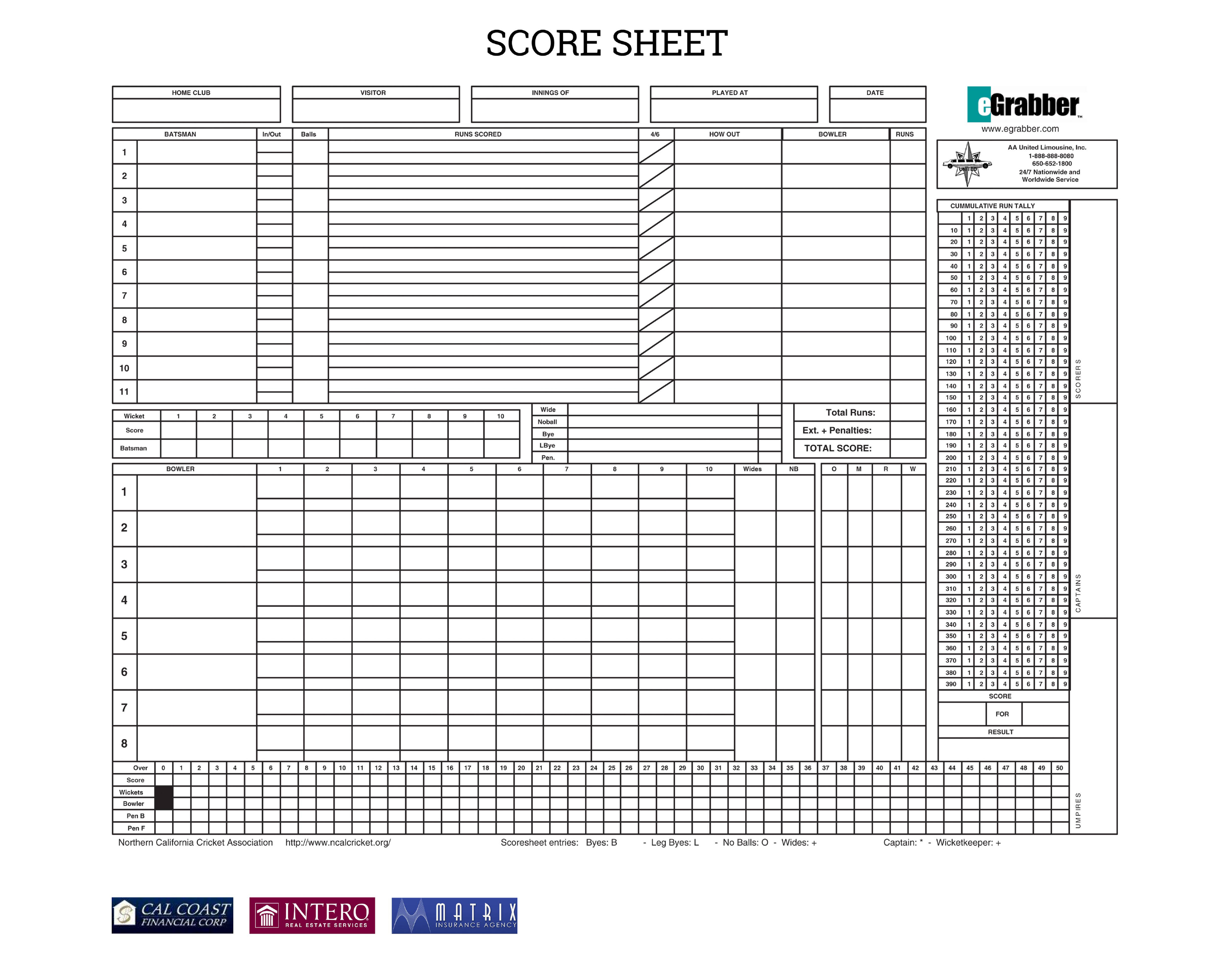 cricket score sheet 12 overs excel