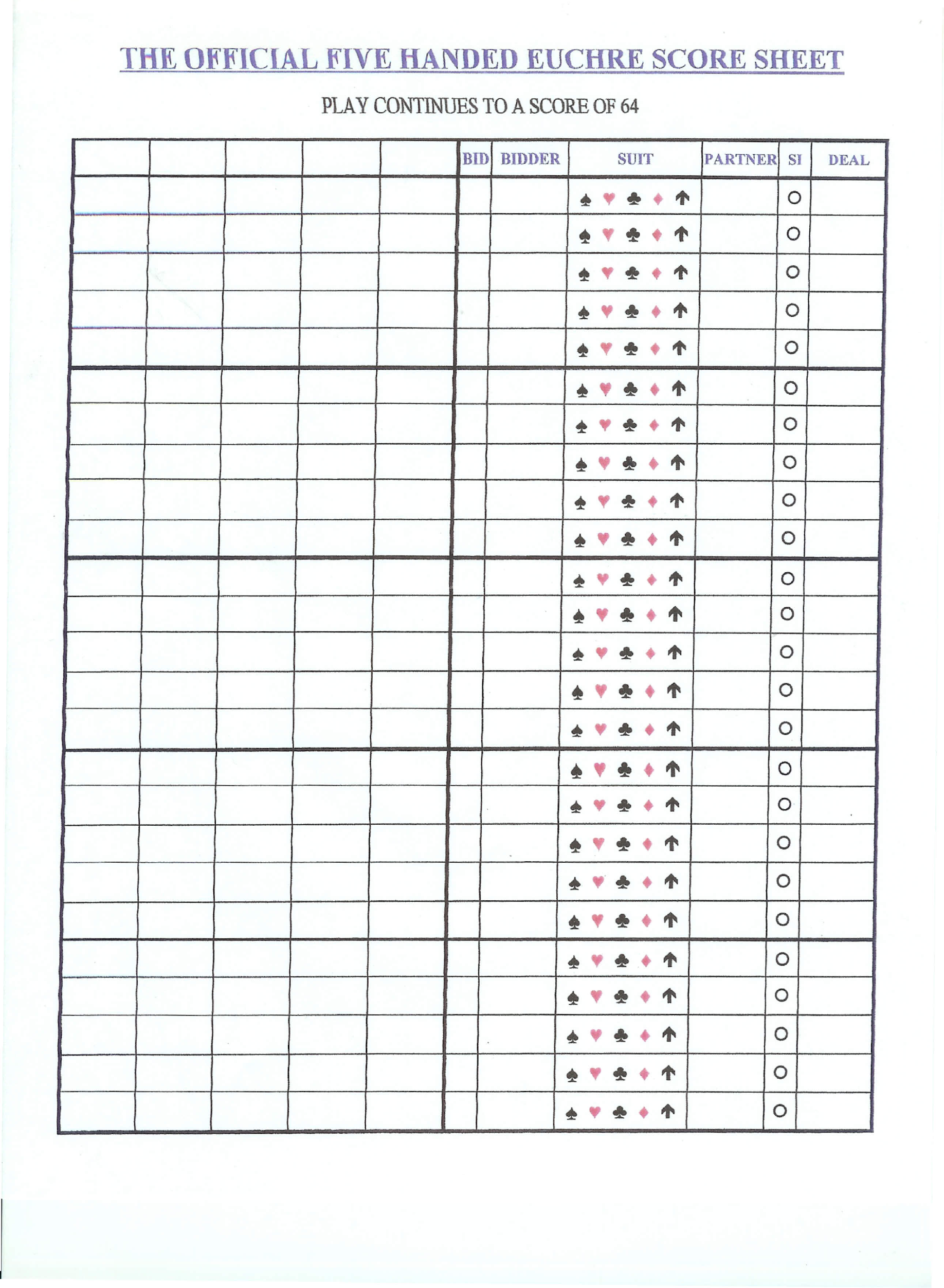 Five Handed Euchre Score Sheet Edit Fill Sign Online Handypdf