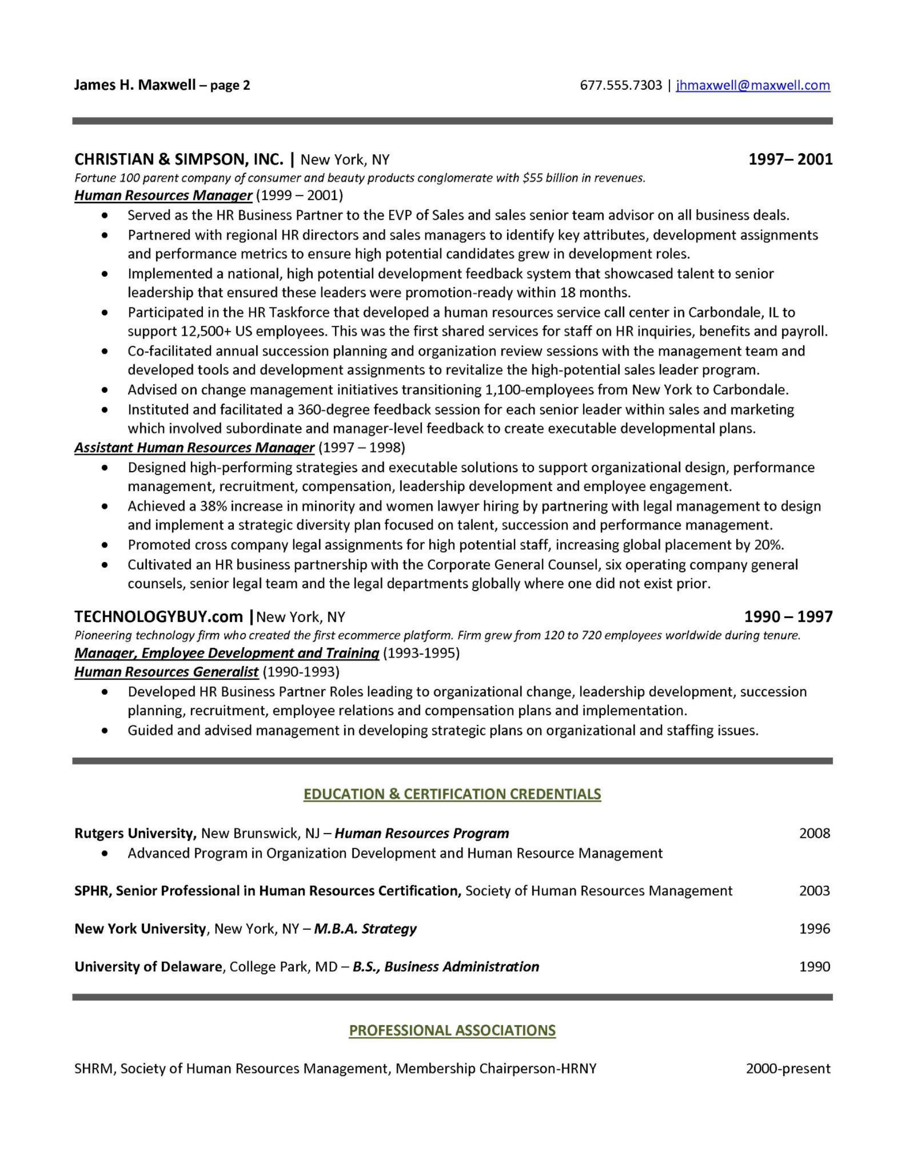 resume template for human resources