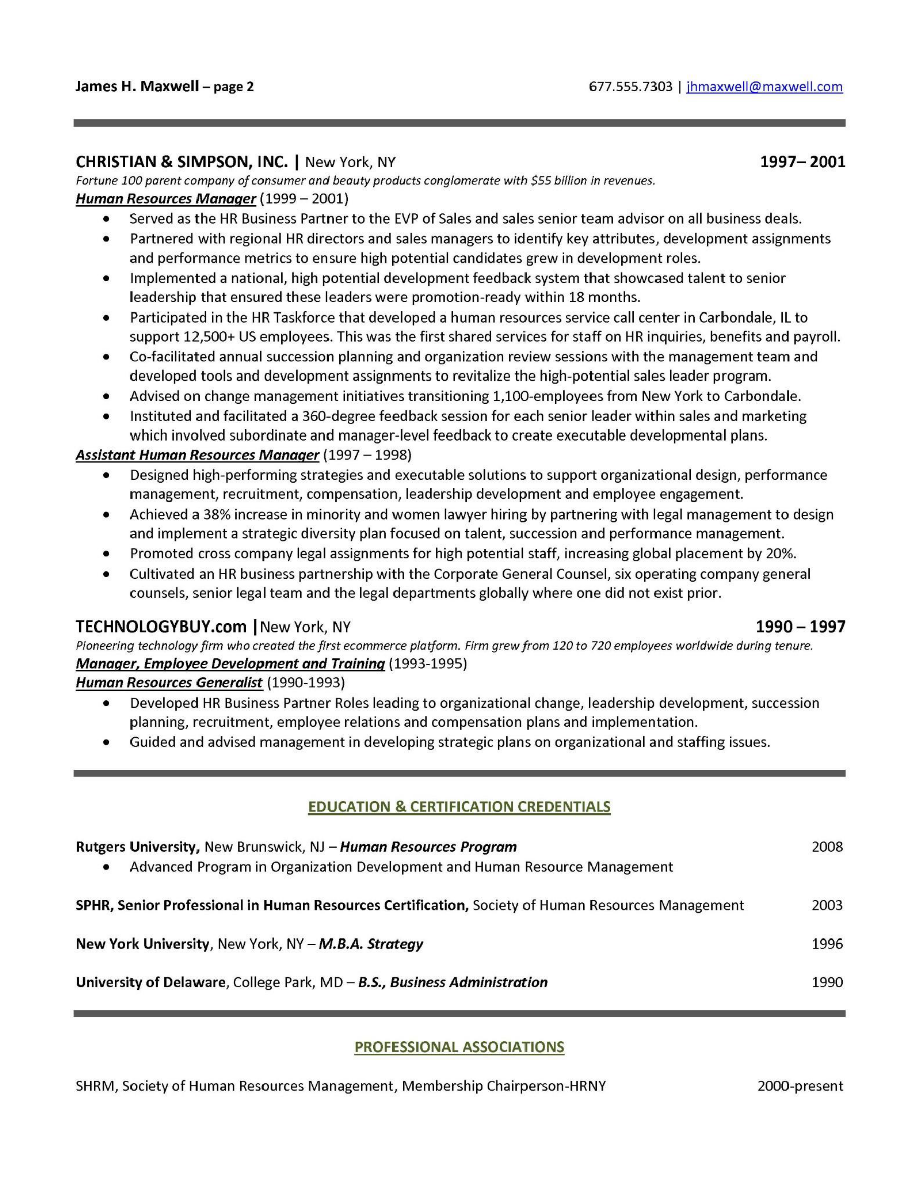 resume template for hr professional