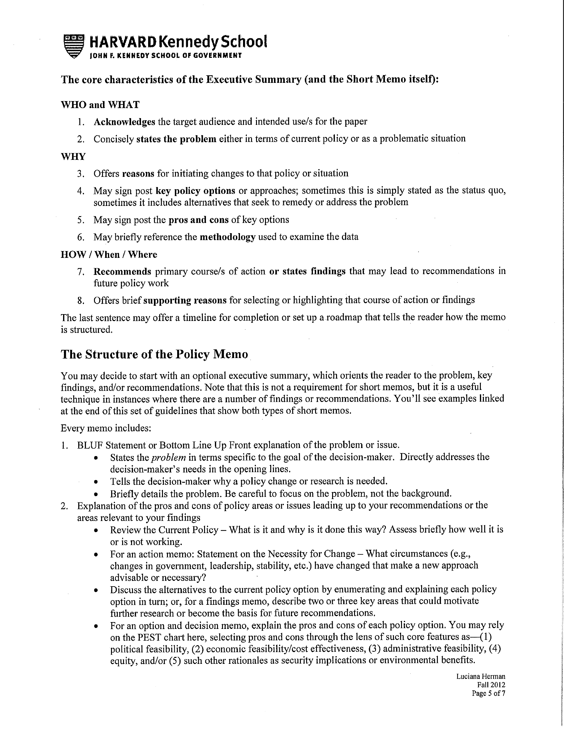 policy memo format