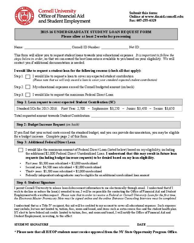 2015-16 Undergraduate Student Loan Request Form