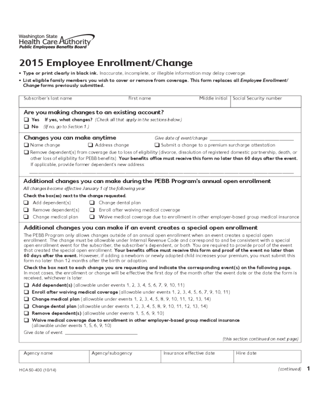 2015 Employee Enrollment/Change - Washingnton