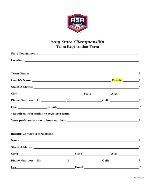 2015 State Championship Team Registration Form - Oregon