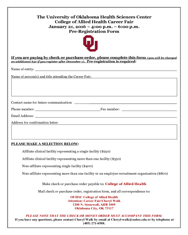 2016 Job Fair Registration Form - The University of Oklahoma