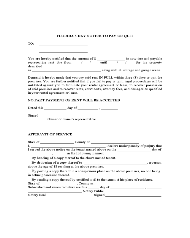 3 Day Notice To Pay Or Quit Florida Edit Fill Sign Online Handypdf