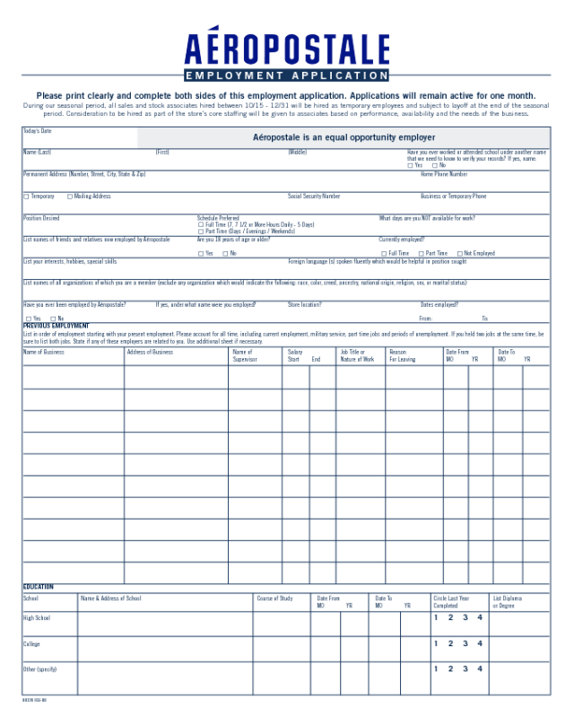 Aeropostale Application Form