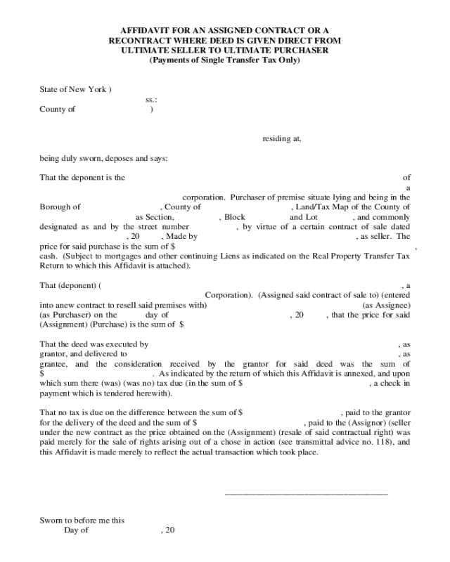 Affidavit for an Assigned Contract - New York
