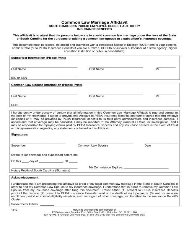 2025 Affidavit Of Common Law Marriage Fillable Printable PDF Forms 