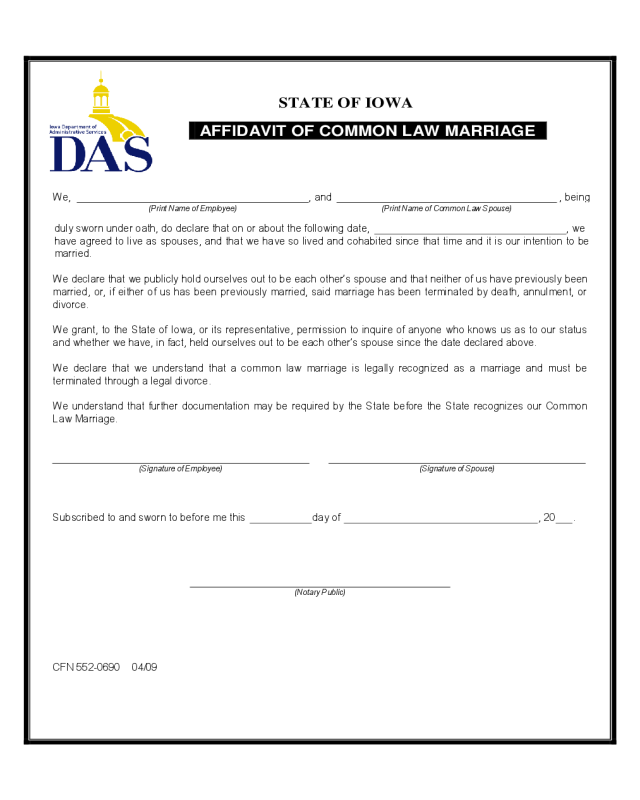 2025 Affidavit Of Common Law Marriage Fillable Printable PDF Forms 