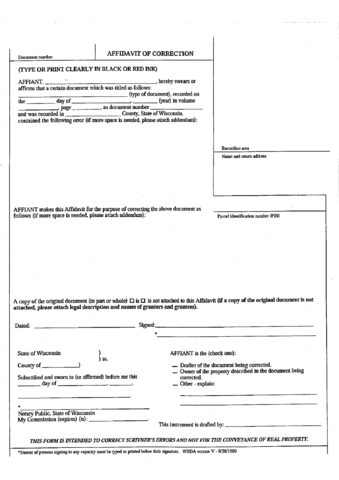 Affidavit of Correction Form - Wisconsin - Edit, Fill, Sign Online ...