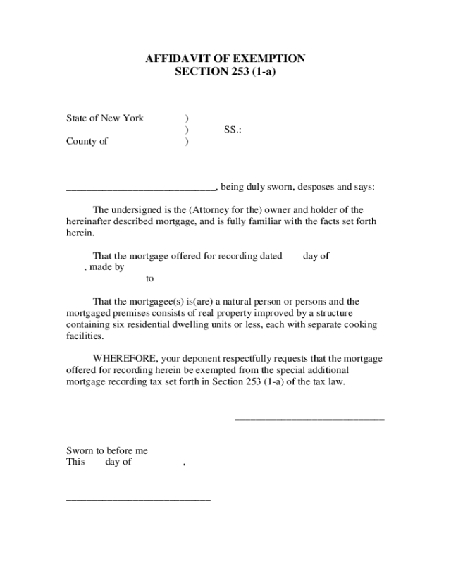 Affidavit of Exemption - Section 253 (1-a)