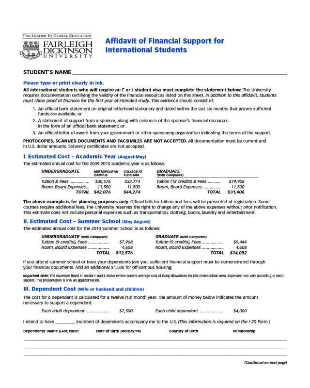 Affidavit of Financial Support Form - New Jersey