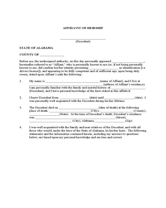 Affidavit of Heirship - Alabama