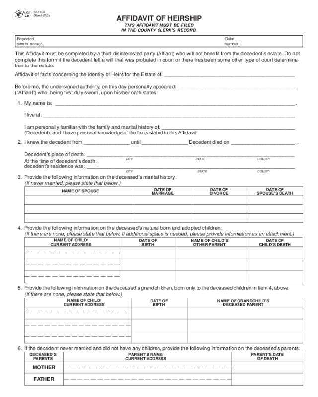 Affidavit of Heirship Form - Texas