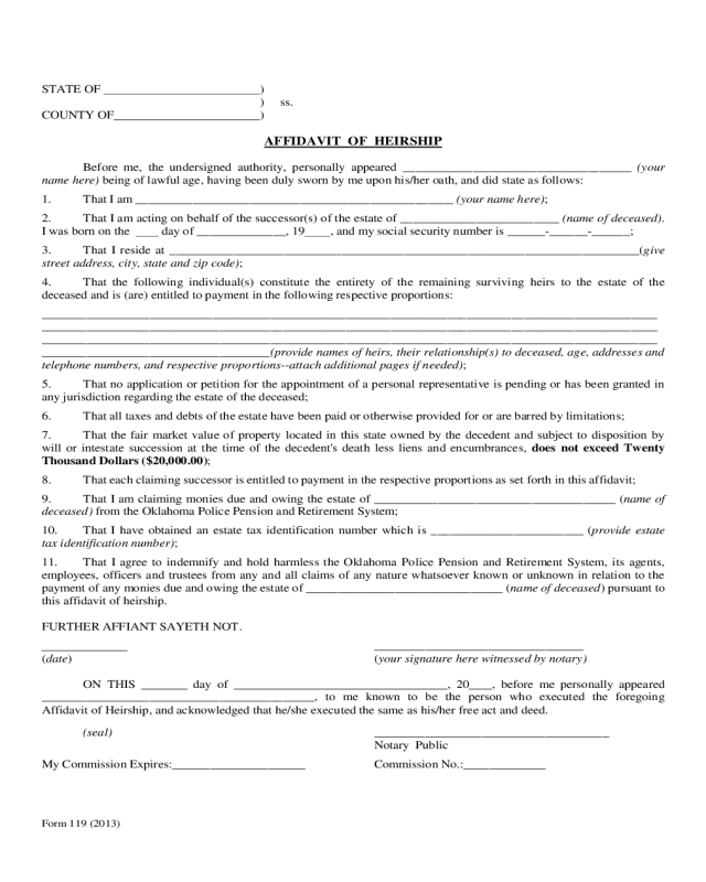 Affidavit of Heirship - Oklahoma