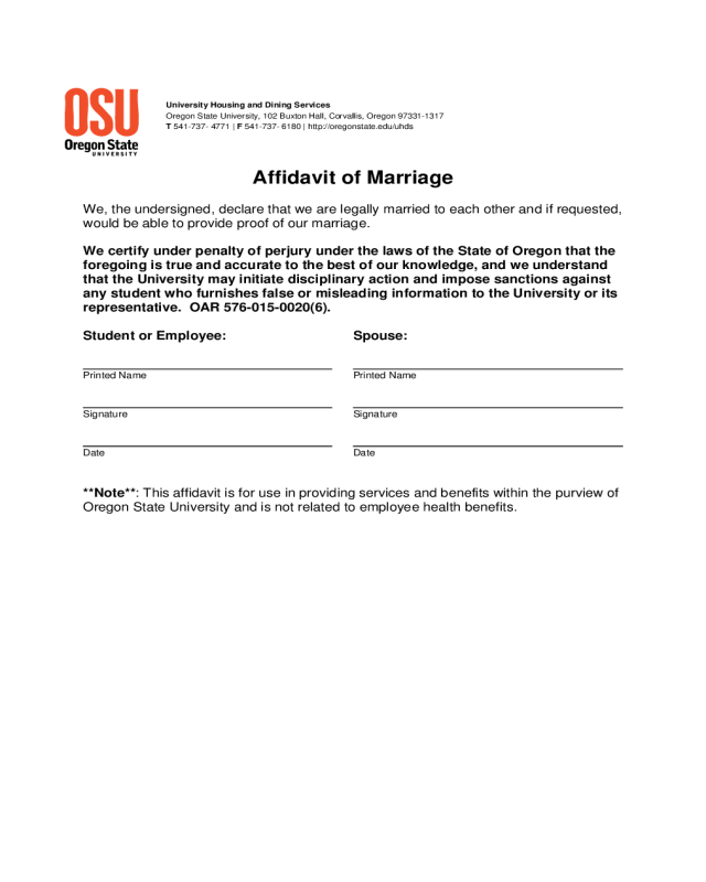 affidavit of marriage - Oregon State University