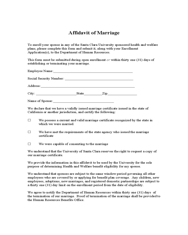 Affidavit of Marriage - Santa Clara University