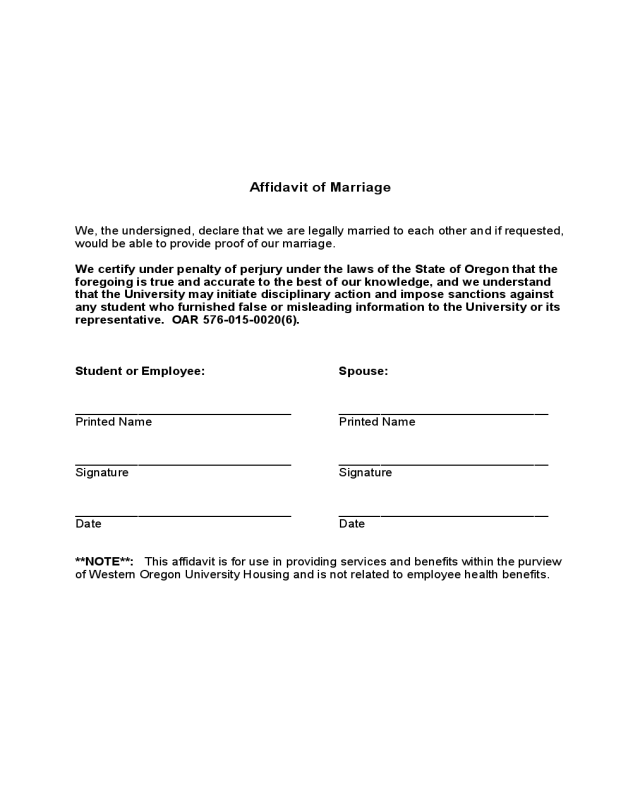 Affidavit of Marriage - Western Oregon University