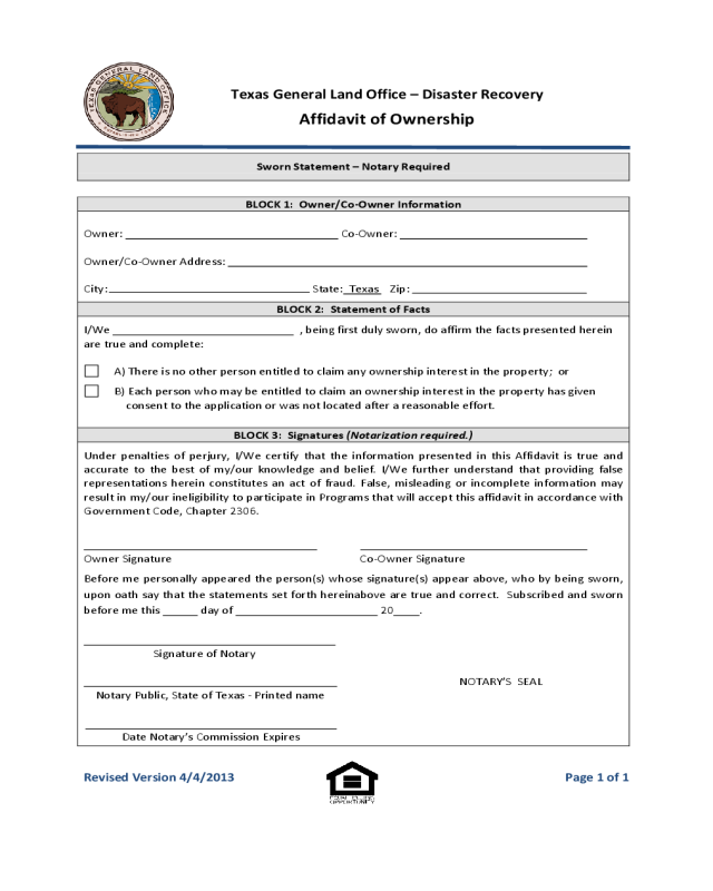 Affidavit of Ownership - Texas