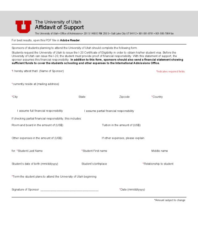 Affidavit of Support - Utah