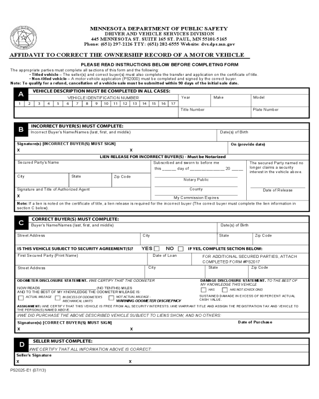 2023 Affidavit of Correction - Fillable, Printable PDF & Forms | Handypdf