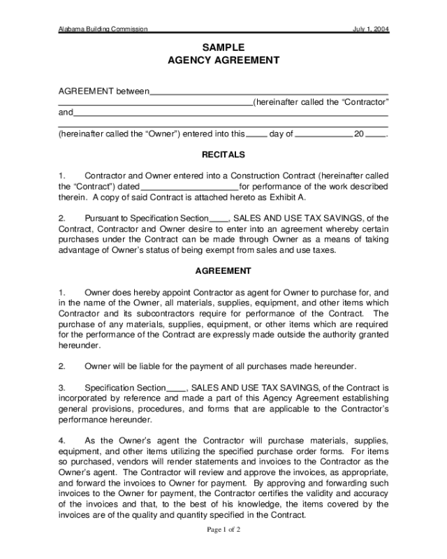Agency Contract Template for Alabama