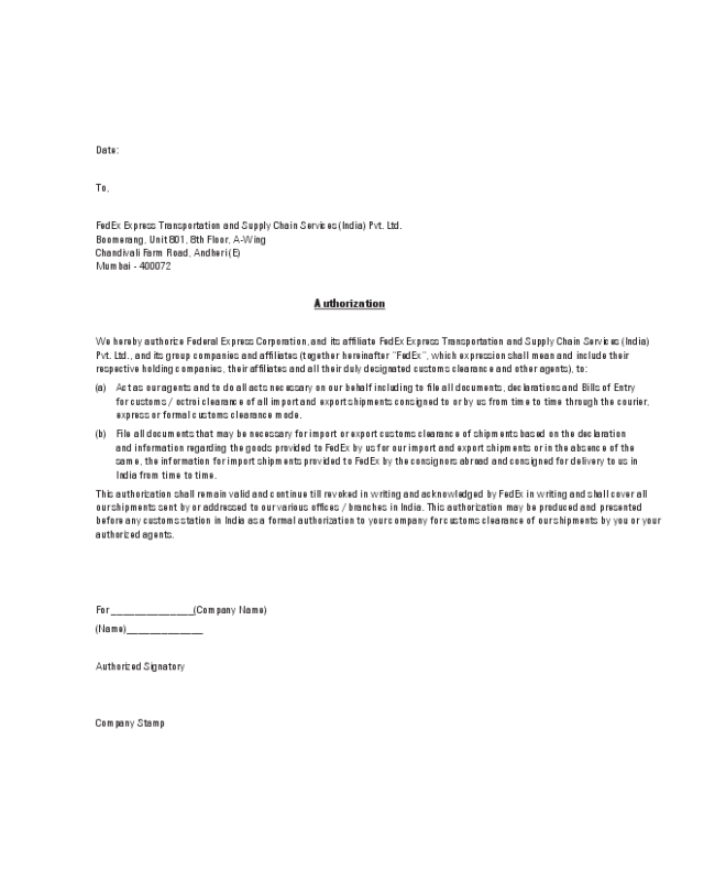 Agent Authorization Letter Sample