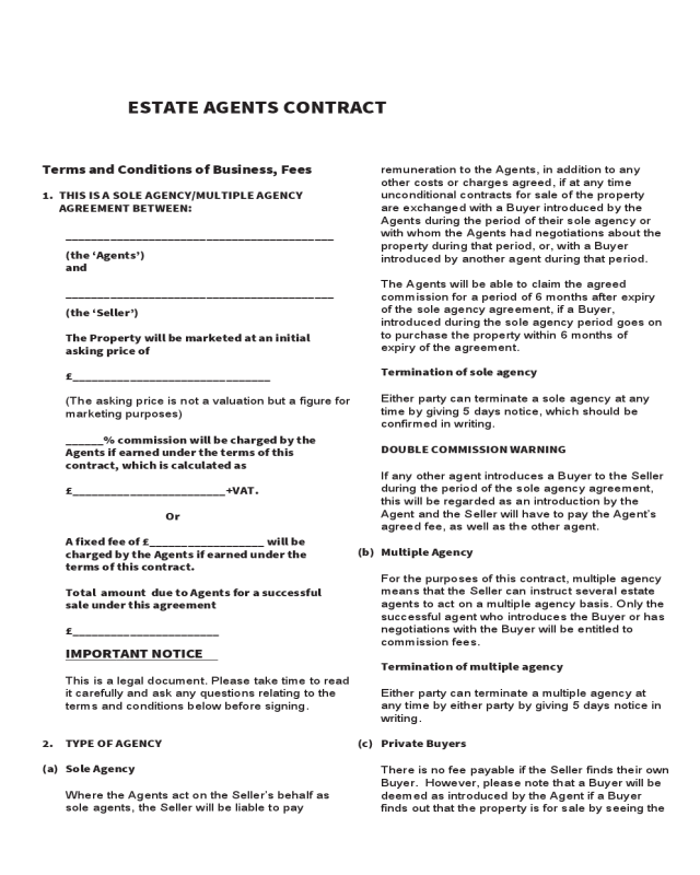 Agent Contract Template Format