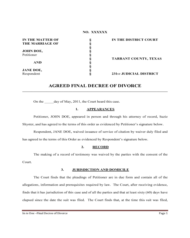 Texas Divorce Forms Fill Online Printable Fillable Texas Divorce