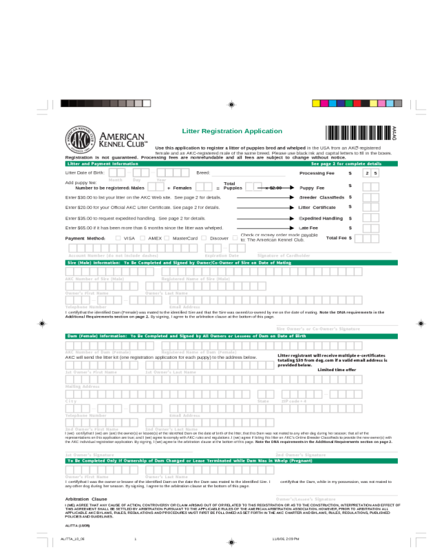 2024 AKC Registration Form Fillable, Printable PDF & Forms Handypdf