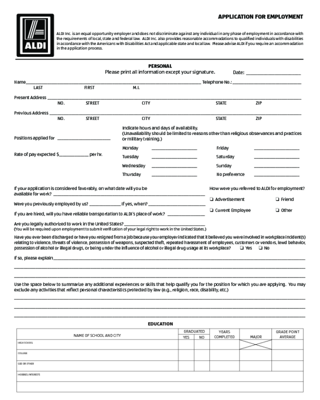 ALDI Application Form