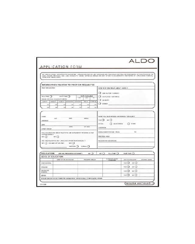 Aldo Application Form